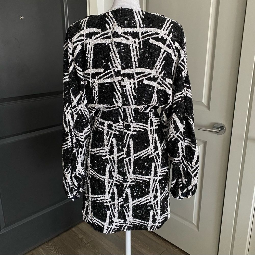 NWT Retrofete Aubrielle Black and White Sequins Long Sleeve Mini Dress Size S - Picture 7 of 11
